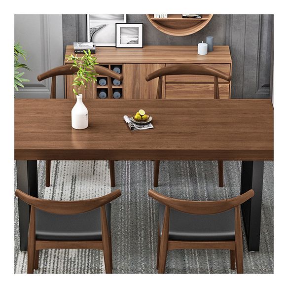 Industrial Style Wooden Dining Room Set with Rectangle Table and Metal Base Dining Table Furniture