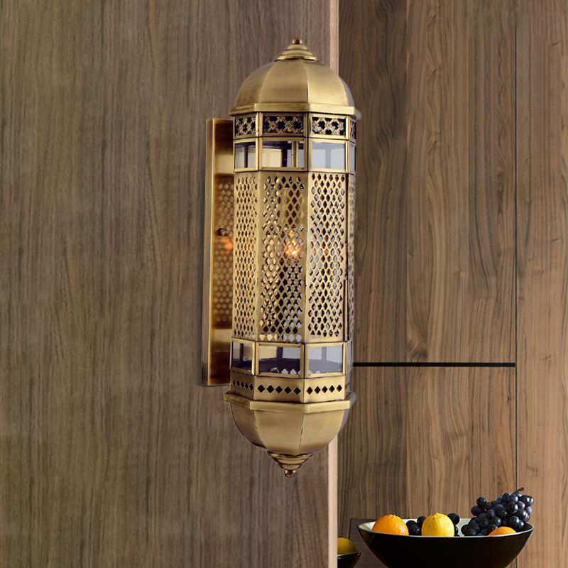Arab Style Hollow Out Sconce 1 Head Metallic Wall Mounted Lamp Fixture in Brass for Stair