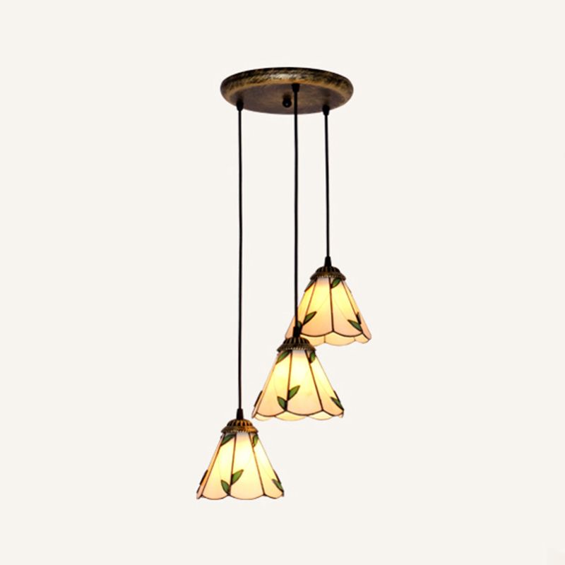 Tapered Stained Glass Cluster Pendant Light Tiffany 3 Lights Suspension Lighting Fixture
