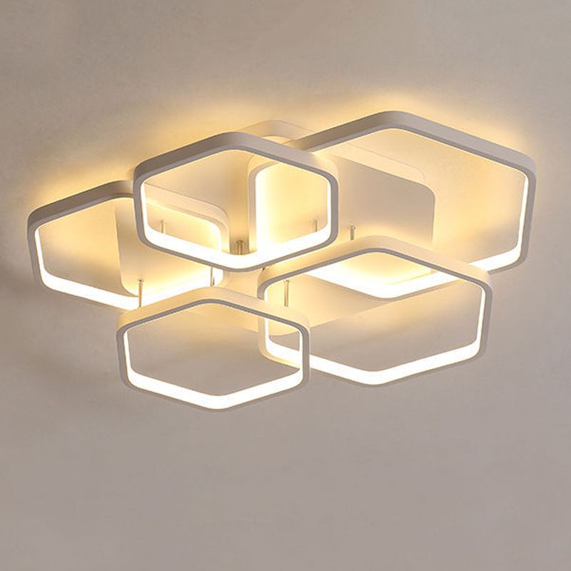 Modern Hexagon Flush Light Fixture Metal Flush Mount Ceiling Light in White