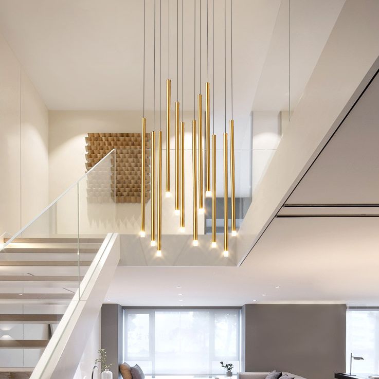 Metal Stick Shaped LED Pendant Simplicity Suspension Light Fixture for Spiral Stairs