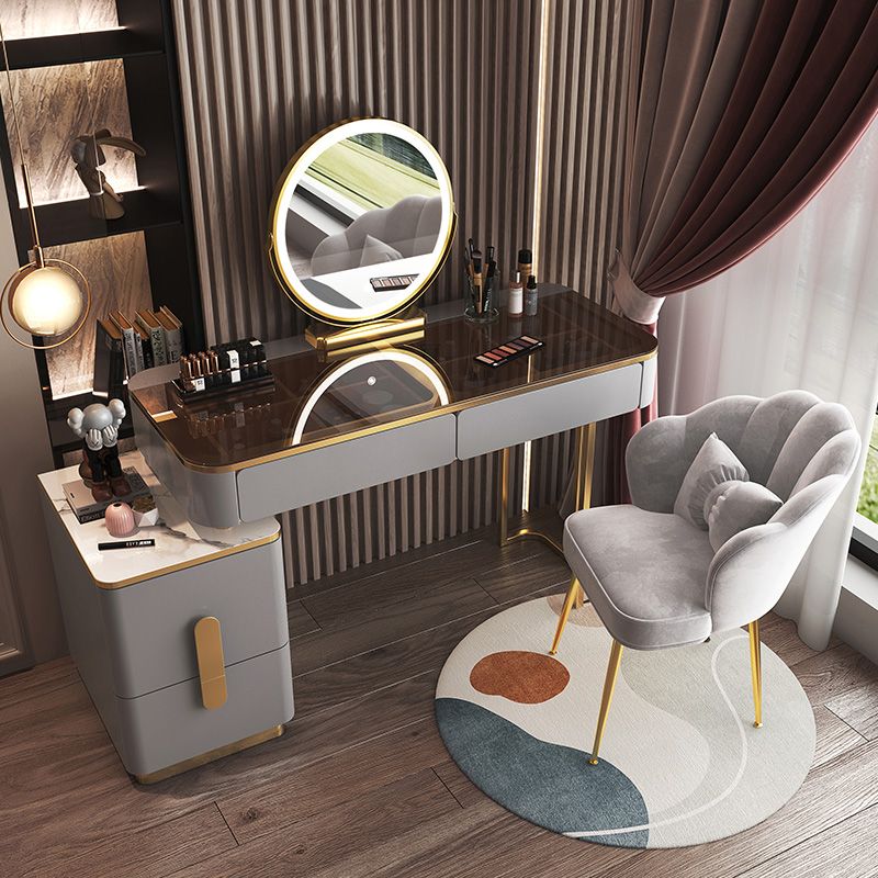 Glam Glass Bedroom Vanity Desk 4 Drawer Vanity Dressing Table