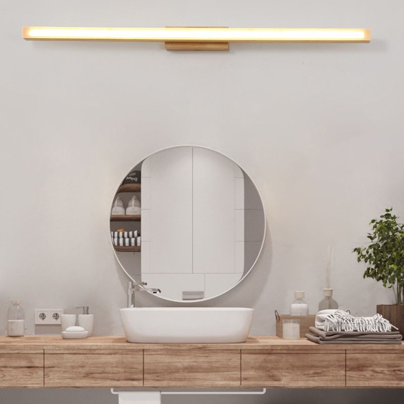 Wood Linear Shade Wall Sconce Modern 1 Light Mirror Wall Lighting Fixtures in Brown