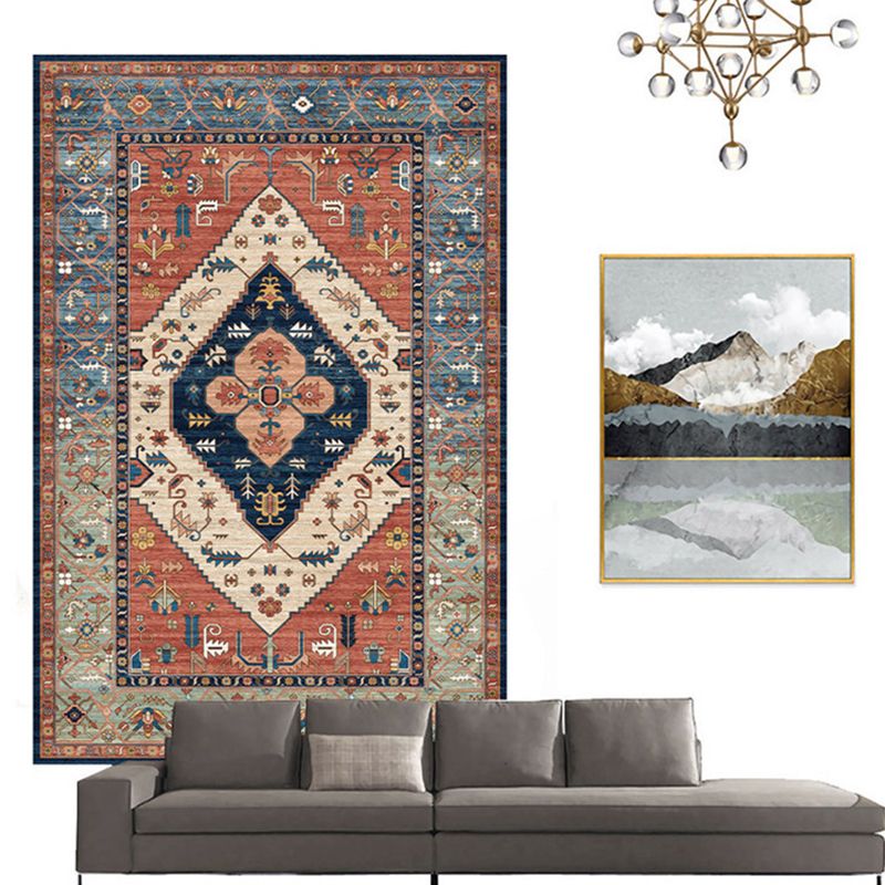 Color Moroccan Concentric Circles Rug Polyester Distressed Carpet Non-Slip Backing Indoor Rug for Living Room