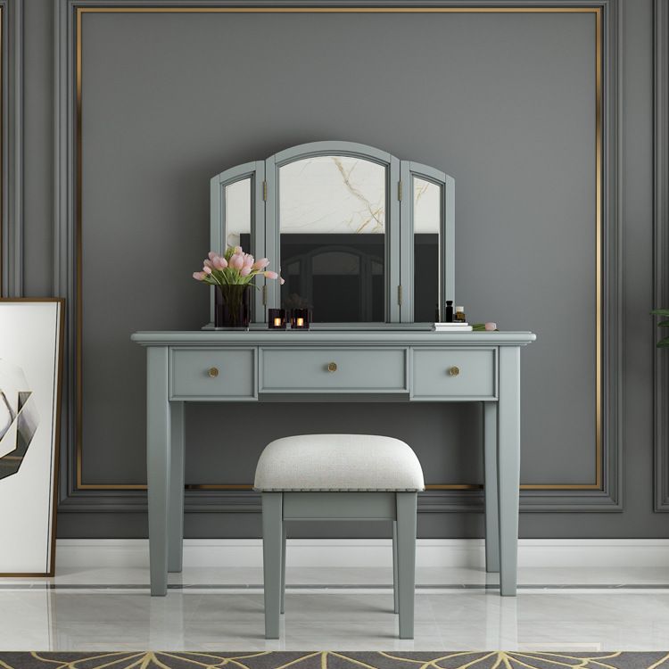 Traditional 3-Drawer Wood Dressing Table with Mirror Makeup Vanity Stool