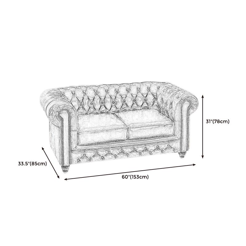 Tight Back Rolled Arm Loveseat Leather Stain Resistant Settee Sofa in Brown