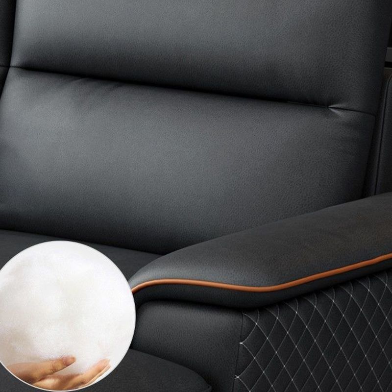 Modern 4-Seater Pillow Top Arm Sofa Faux Leather Sofa with Chaise - 129.9" W