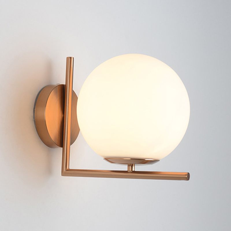 Globe White Glass Wall Light Nordic Simplicity Style Single Light Wall Sconce in Gold