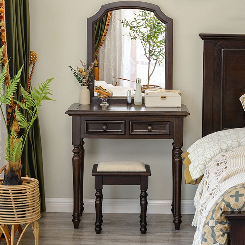 Ash Brown Vanity Set with Mirror 17.71" Wide Wood Vanity Tables with 2 Drawers