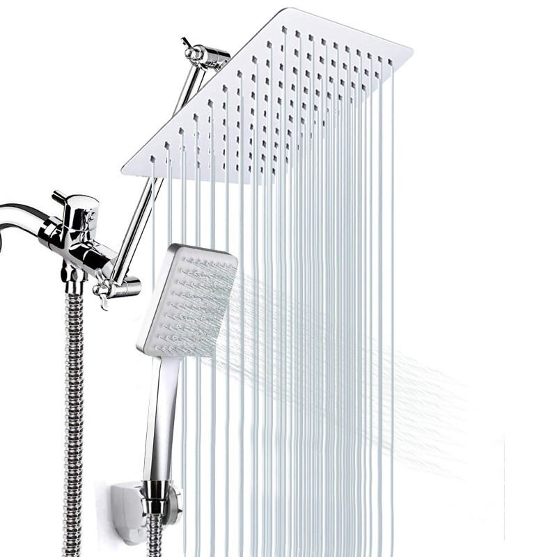 Contemporary Shower Combo Dual Shower Head Ceiling Mounted Metal Square Shower Head