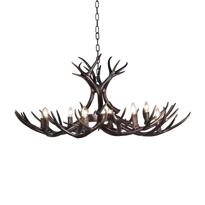 3/5/6 Heads Resin Chandelier Vintage Style Black Candelabra Living Room Pendant Light with Adjustable Chain