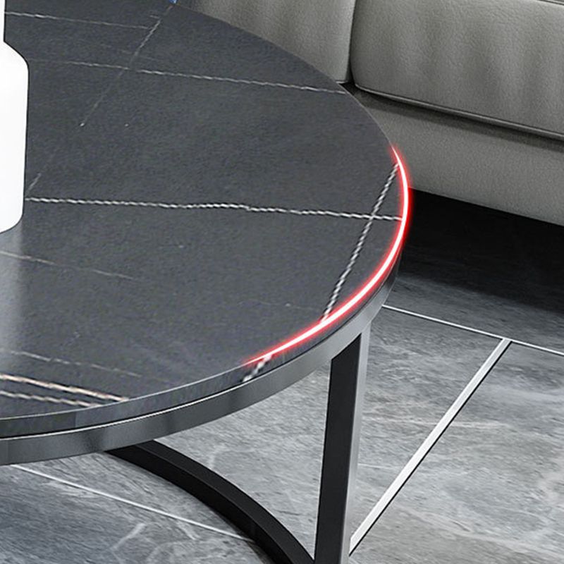 Modern Round Nesting Coffee Table with Steel Frame Base in Black