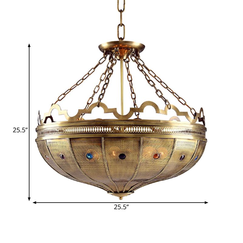 Ciotola lampadario illuminazione lampadario metallo arabo 6 lampadine in ottone a soffitto appeso con arredamento per perline