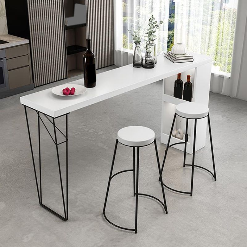 Dining Table Modern White Sintered Stone Top Bar Table with Storage Shelves