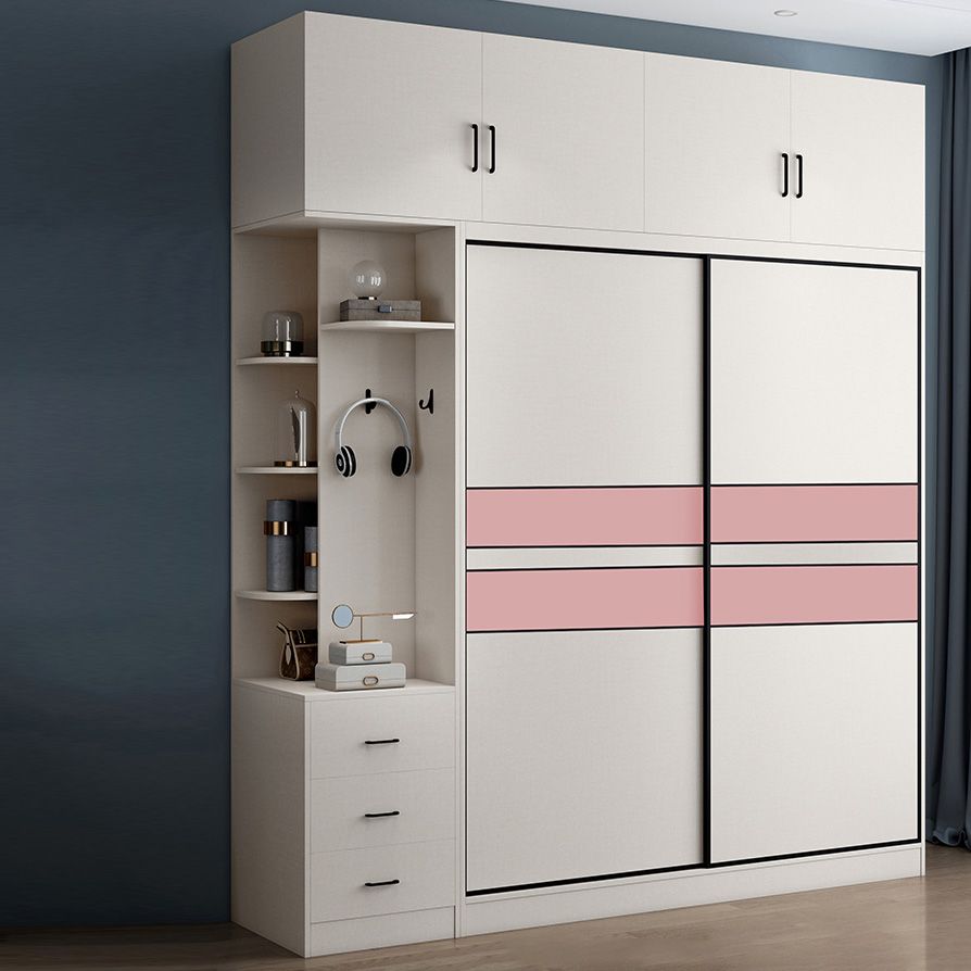 White Colour Wooden Wardrobe Rod Included Wardrobe Wardrobe Closet with Sliding Door