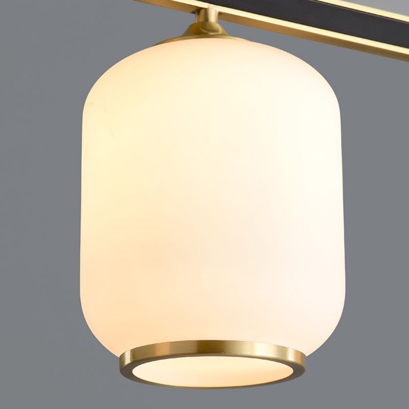 Modern Style Cylindrical Shape Island Lights White Glass 3-light Pendant Lights in Gold