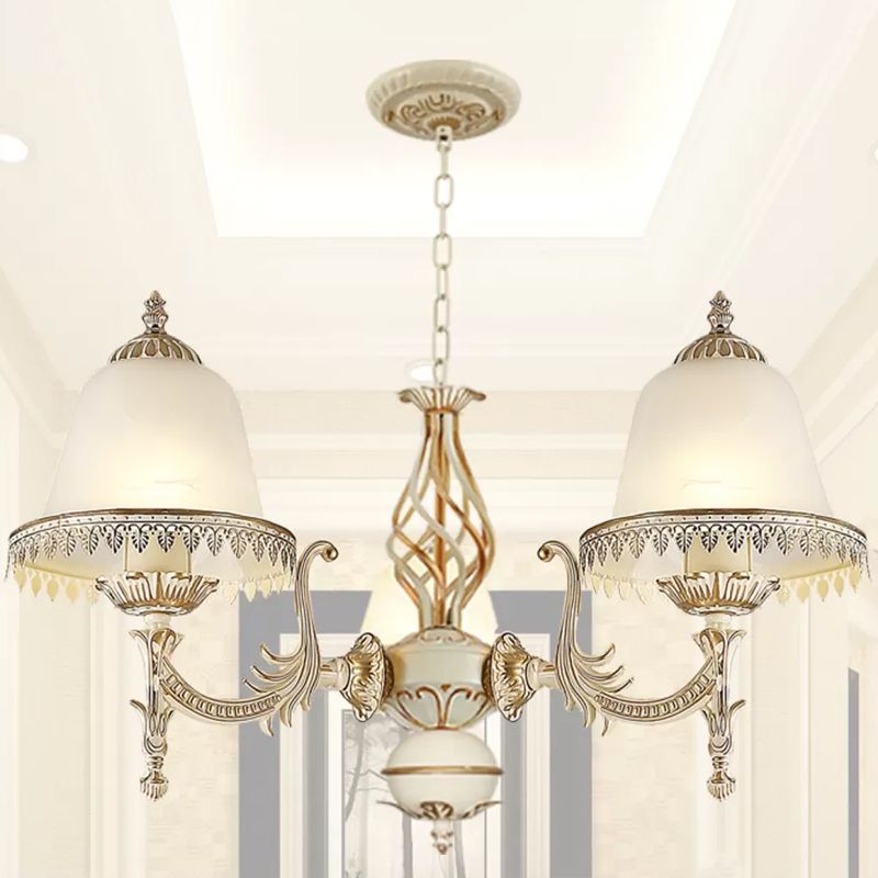 Classic Bell Shaped Pendant Lighting 3-Head Opaline Glass Chandelier in White for Living Room