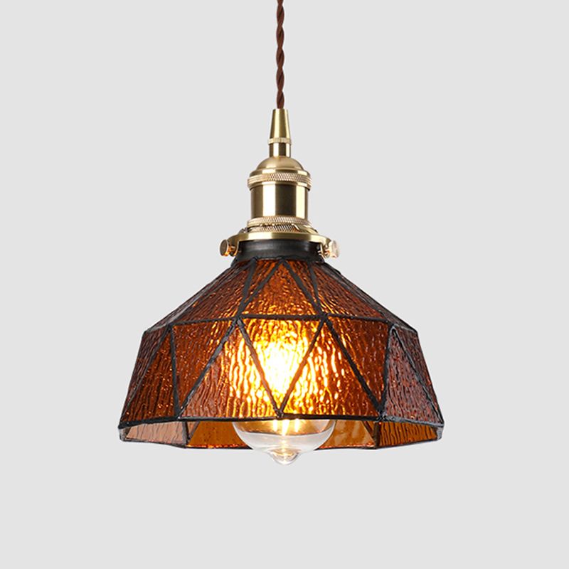 Icy Clear Glass Hanging Lamp Geometric Pattern 1 Light Bowl Tiffany-Style Pendant Light Fixture