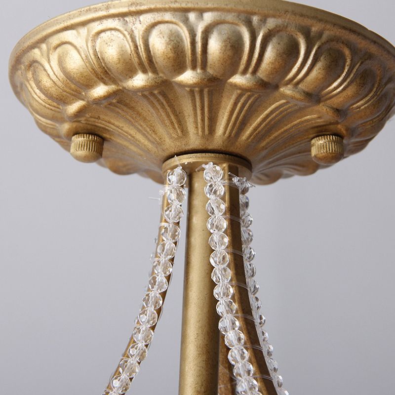 Dome Crystal Bead Semi Flush Vintage 5 Bulbs Living Room Flush Ceiling Light Fixture in Gold