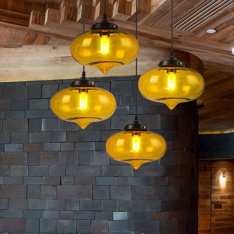 Industrial Onion Shade Pendant Lighting 1 Light Red/Yellow/Smoke Gray Glass Hanging Lamp for Bar