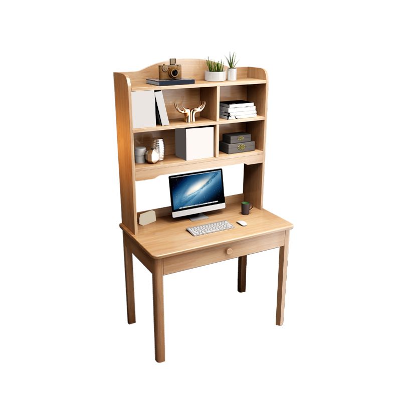 Solid Wood Contemporary Writing Desk with Hutch and a Storage Drawer