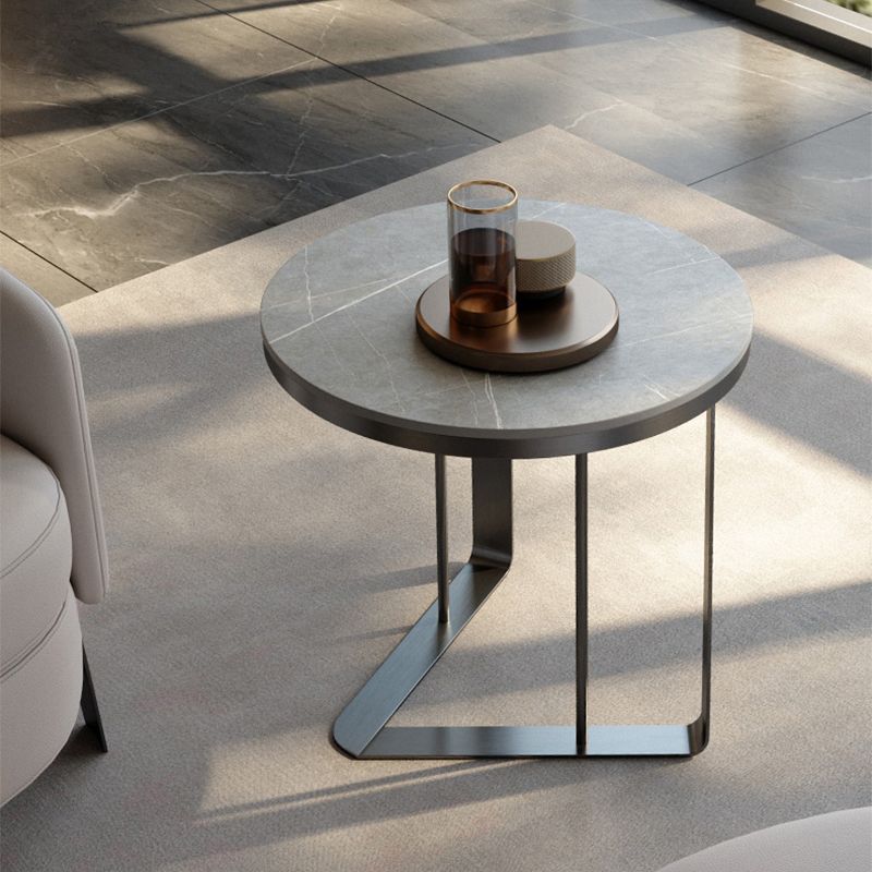 Mid-Century Round Slate Side Table Luxurious Pedestal End Table