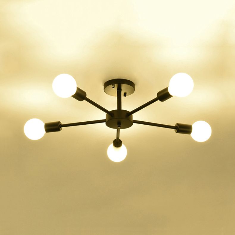 Nordic Metal Sputnik Ceiling Flush Mount Light 5/10 Lights White/Black Bedroom Semi Flush Ceiling Light