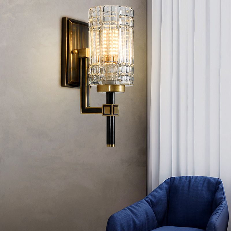 Modern Style Cylinder Shape Wall Light Crystal 1 Light Sconces for Living Room