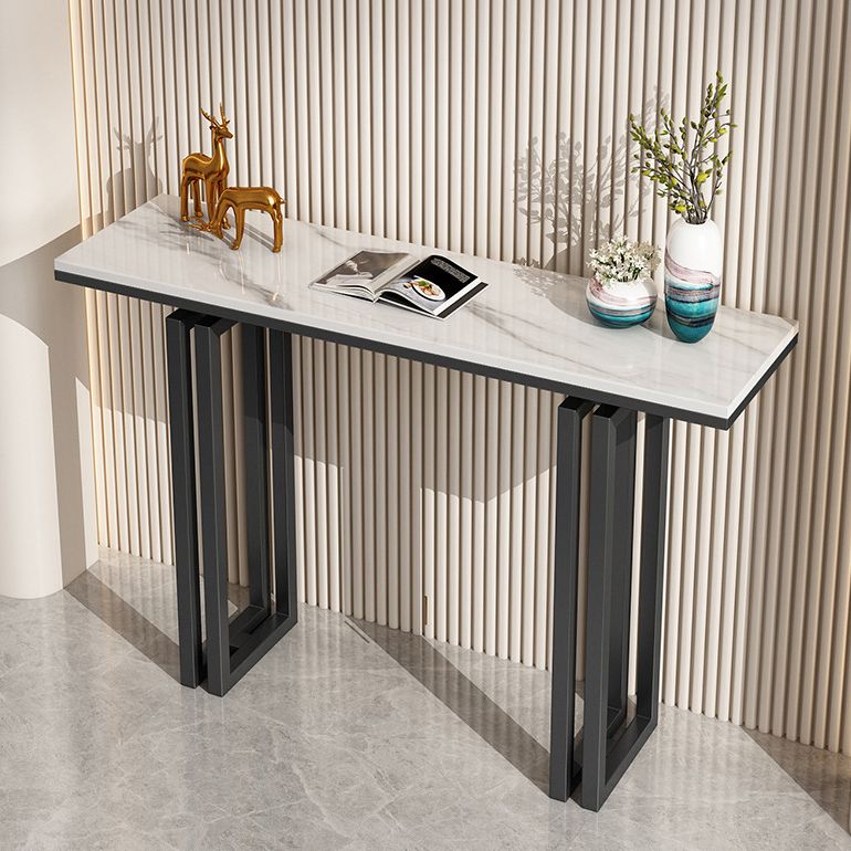 Glam Rectangle Console Accent Table Antique Finish Console Sofa Table in Stone