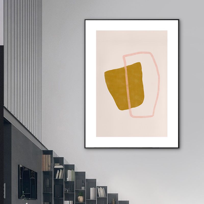 Minimalist Geometric Wall Art Print Yellow and Pink Textured Canvas for Living Room