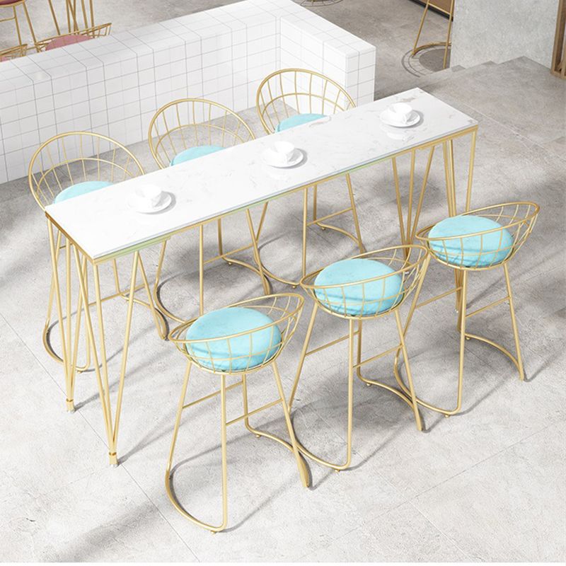 Modern Bar-height Table Faux Marble Top Bistro Pub Table with Gold Base