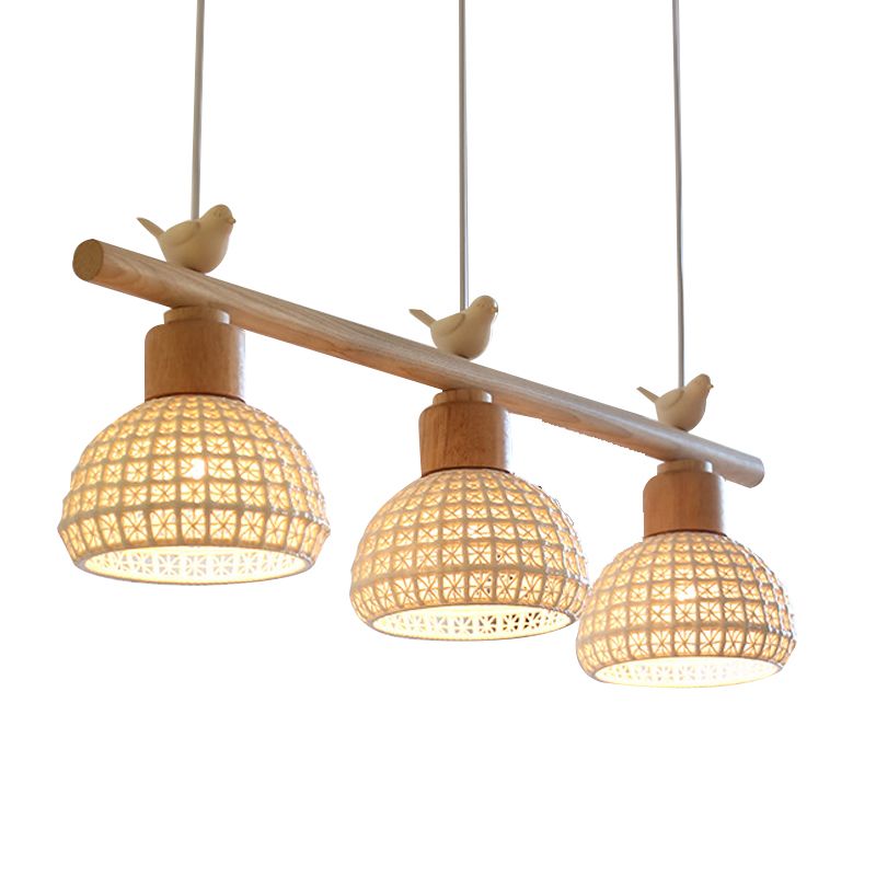 Wooden Island Light Modern Island Hanging Light with Bird Decoration for Dining Room