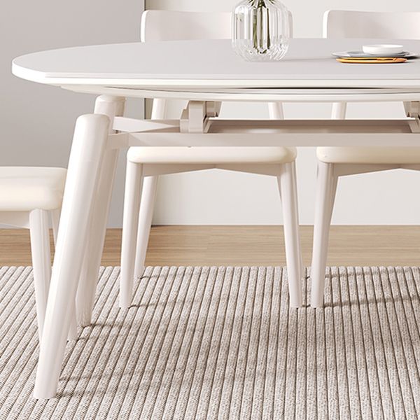 Contemporary Round Extendable Stone Dining Table with Wooden Legs