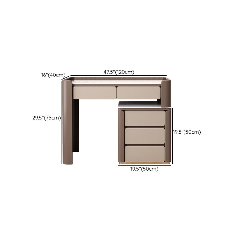 2/5 Drawer Solid Wood Dressing Table Brown Makeup Vanity Desk