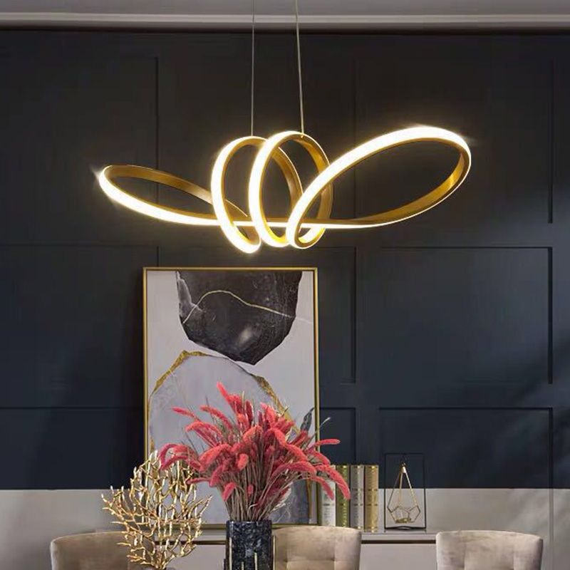 Twisting Dining Room Hanging Light Aluminum Artistic LED Chandelier Pendant in Gold