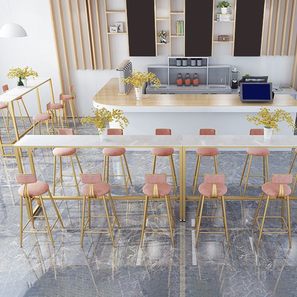 Stone Bar Dining Table Glam Rectangle Bar Table with Trestle Pedestal for Kitchen