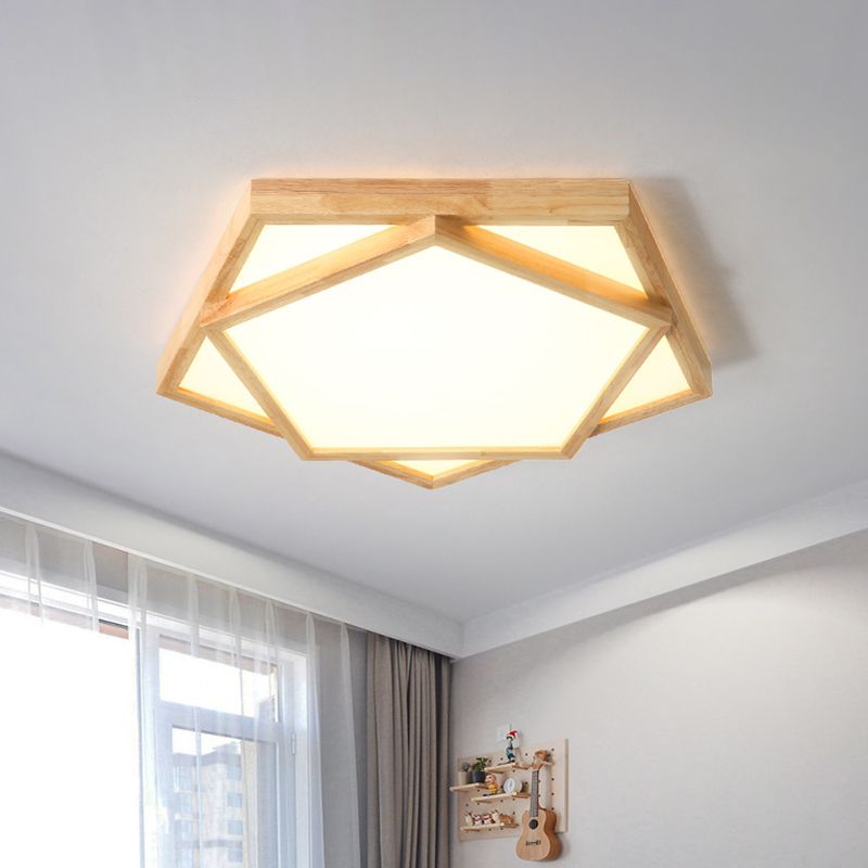 12.5"/16.5"/20.5" W Pentagon Flush Mount Minimalism Wood Living Room LED Ceiling Fixture in Beige, Warm/White Light