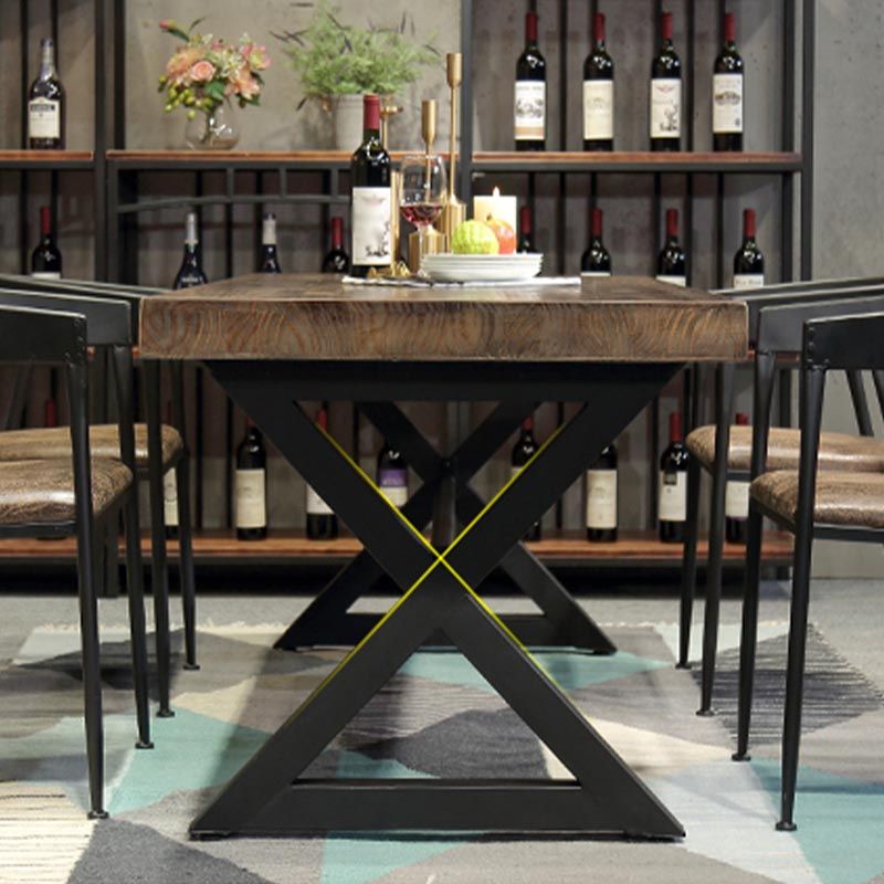 Industrial Coffee Shop Dining Table Rectangle Wood and Metal Base Dining Table
