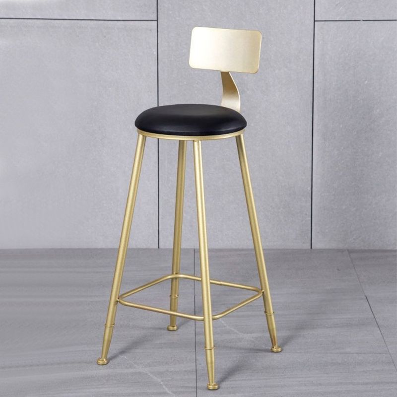 Glam Armless Backrest Counter Stool Iron Kitchen Bar Stool with Leather Cushion and Pedal