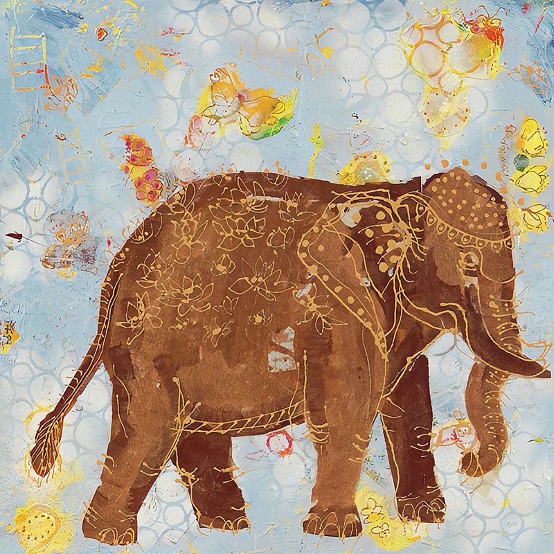 Non-Woven Material Large Mural Brown Cartoon Elephant Wall Art, Made to Measure