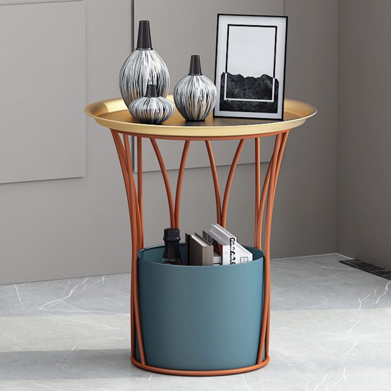 Round Tray Top Side End Table Metal Pedestal Side Table with Storage