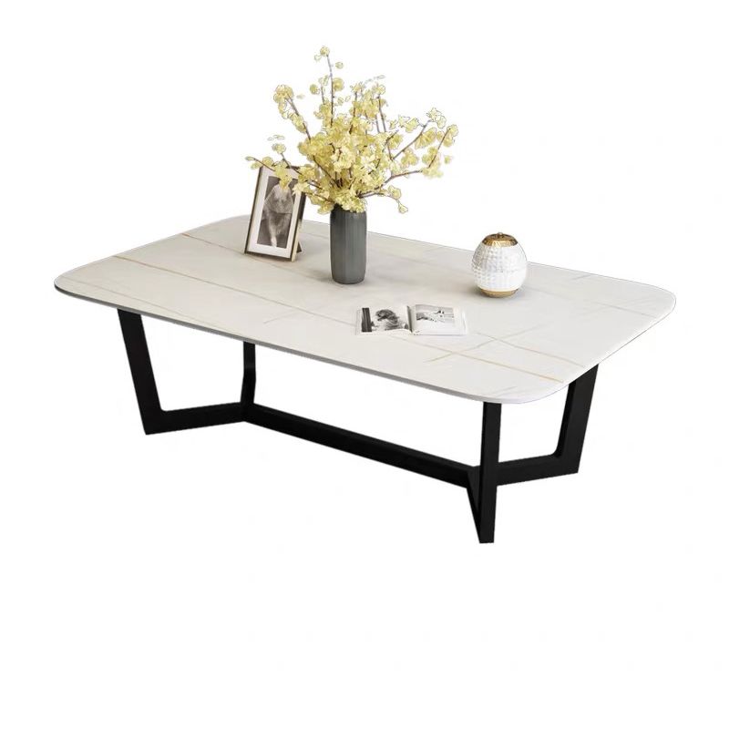 16.5" H Glam Rectangle Slate Coffee Table Metal Trestle Cocktail Table