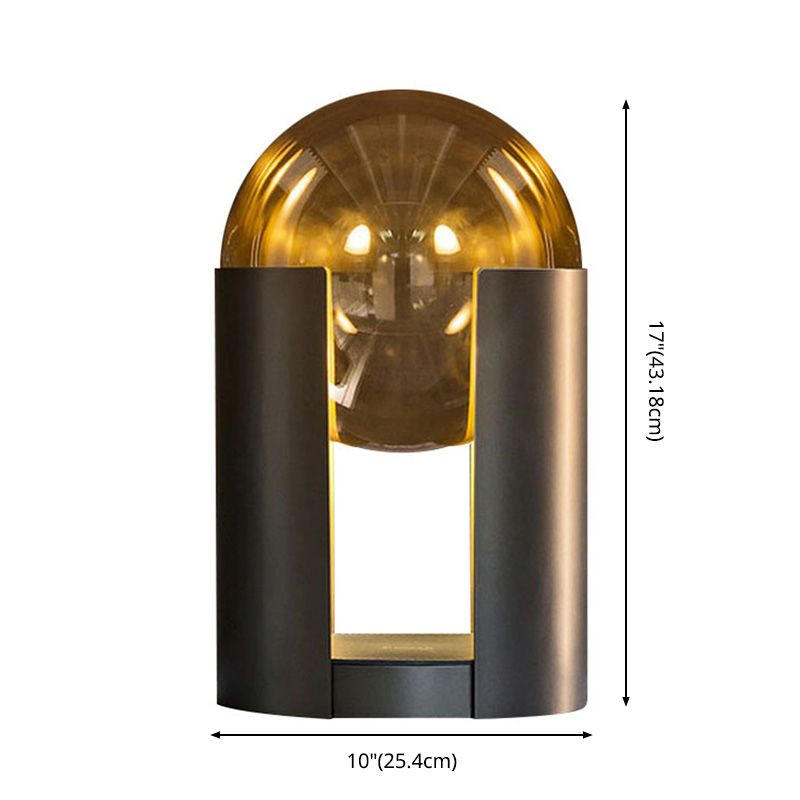 Table en verre ambre sphérique Lumière Postmoderne 2-Bulb Black Nightstand Lampe