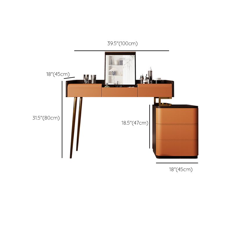 Glam Make-up Vanity Flip-Top Leather 5-Drawers Mirror Vanity Set