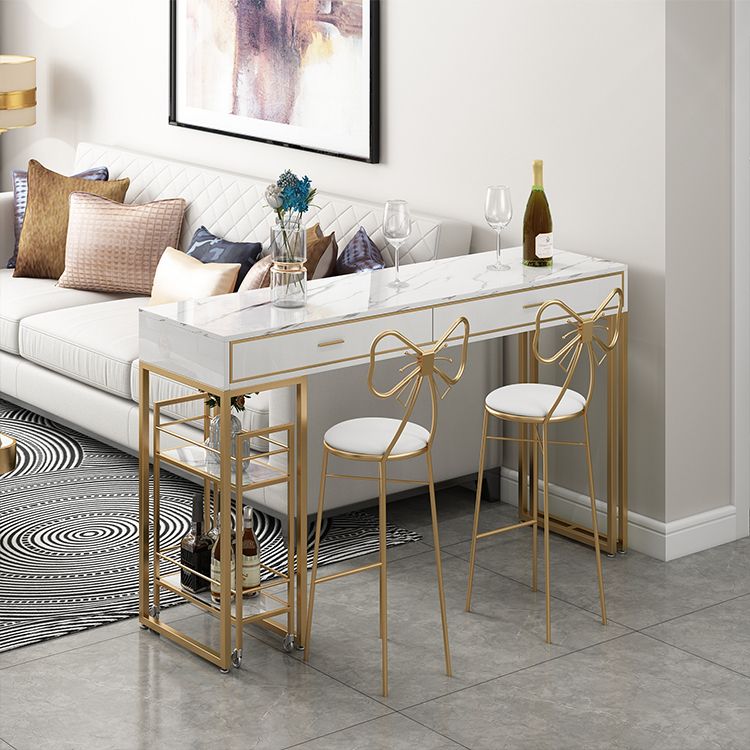 Mesa de barra de metal de oro Glam Gold Mesa de pub rectangular altura de pub de trineo Mesa de comedor de altura