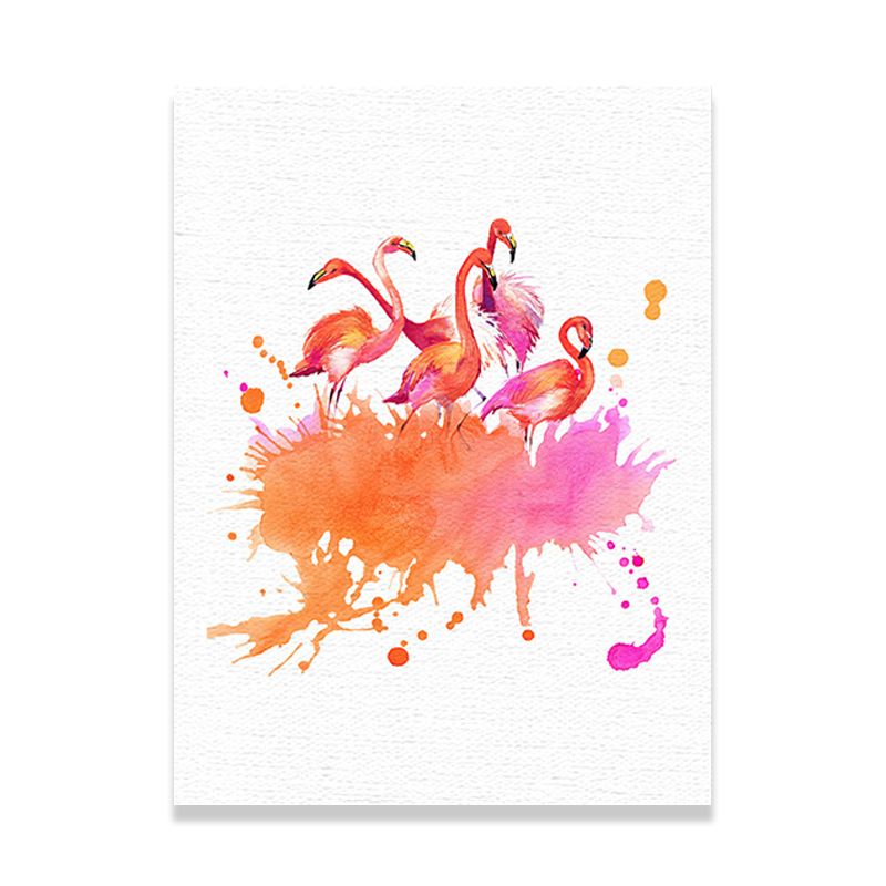 Childrens Art Flamingo Canvas Print Orange-White Textured Wall Decor for Sitting Room