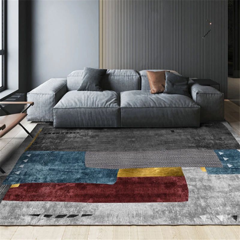Black Modern Carpet Blended Graphic Carpet Washable Carpet for Home Decoration
