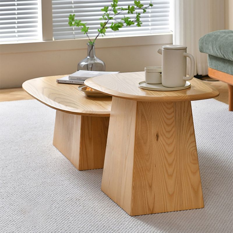 Pedestal Solid Wood Coffee Table Set Elliptical Simple Cocktail Table