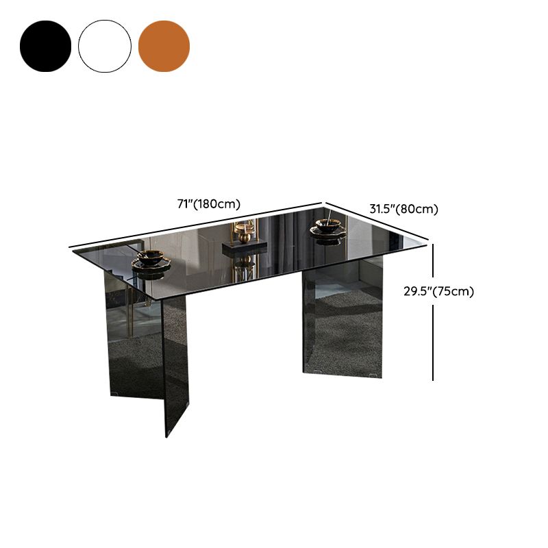 Modern Rectangle Glass Top Dining Table with Double Pedestal Base