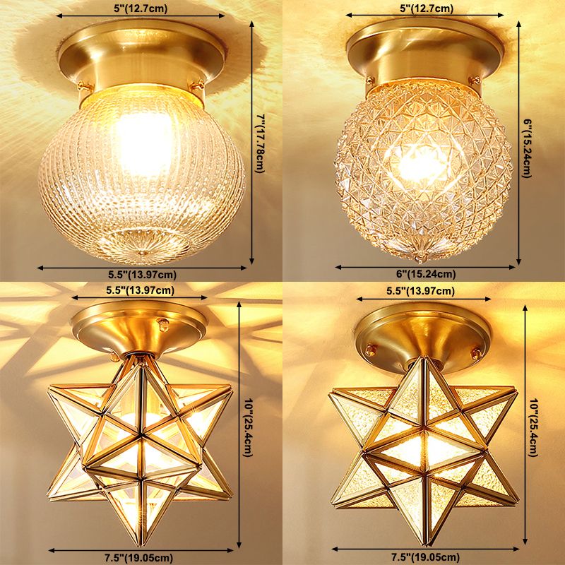Brass Shaded Semi Flush Ceiling Light Vintage Glass Aisle Ceiling Mounted Light